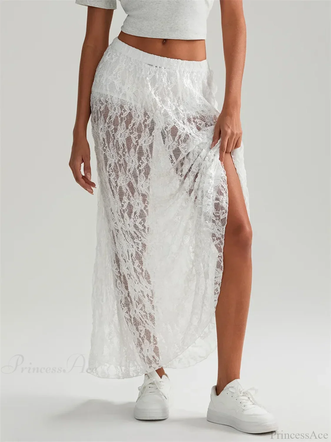 Fall Long Maxi Skirt Elastic Waist Lace Floral Casual Skirt - Image 2