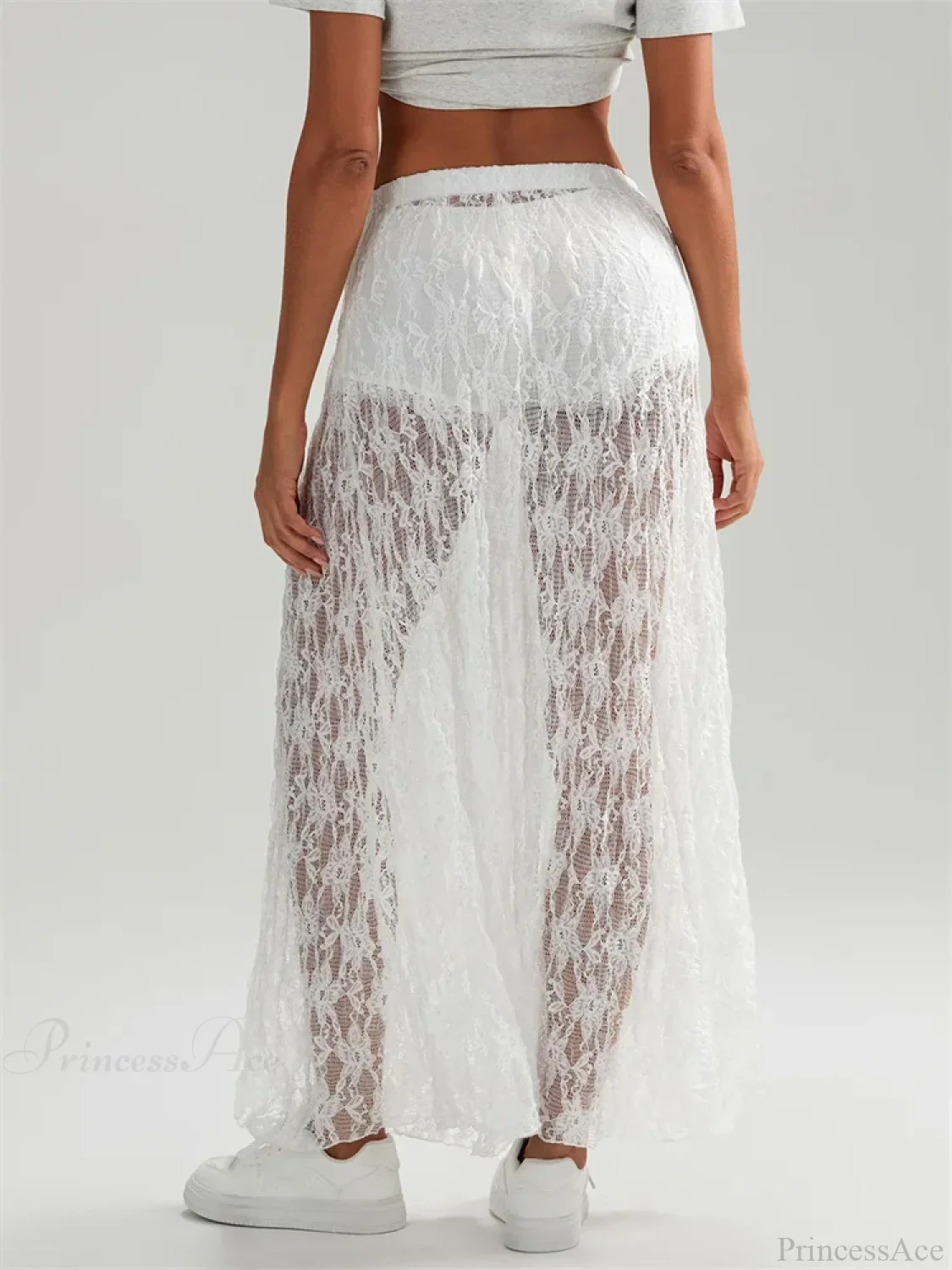Fall Long Maxi Skirt Elastic Waist Lace Floral Casual Skirt - Image 6