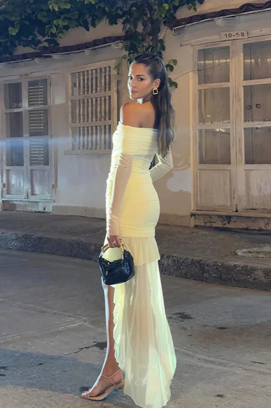 Fall New Slim-Fit Pleated Off-Shoulder Party Dress - Image 2