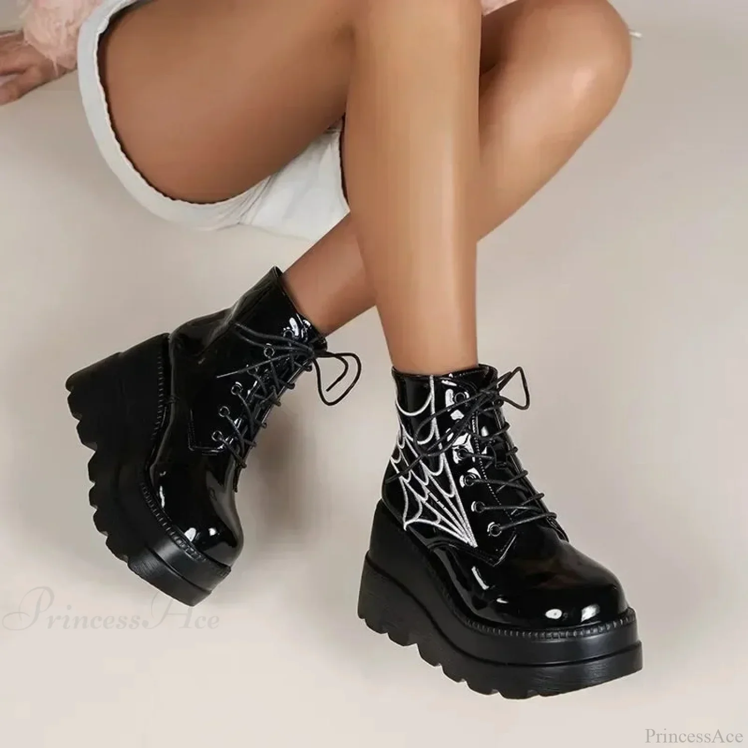 Fall Wedges Motorbike Gothic Patent Boot - Image 2