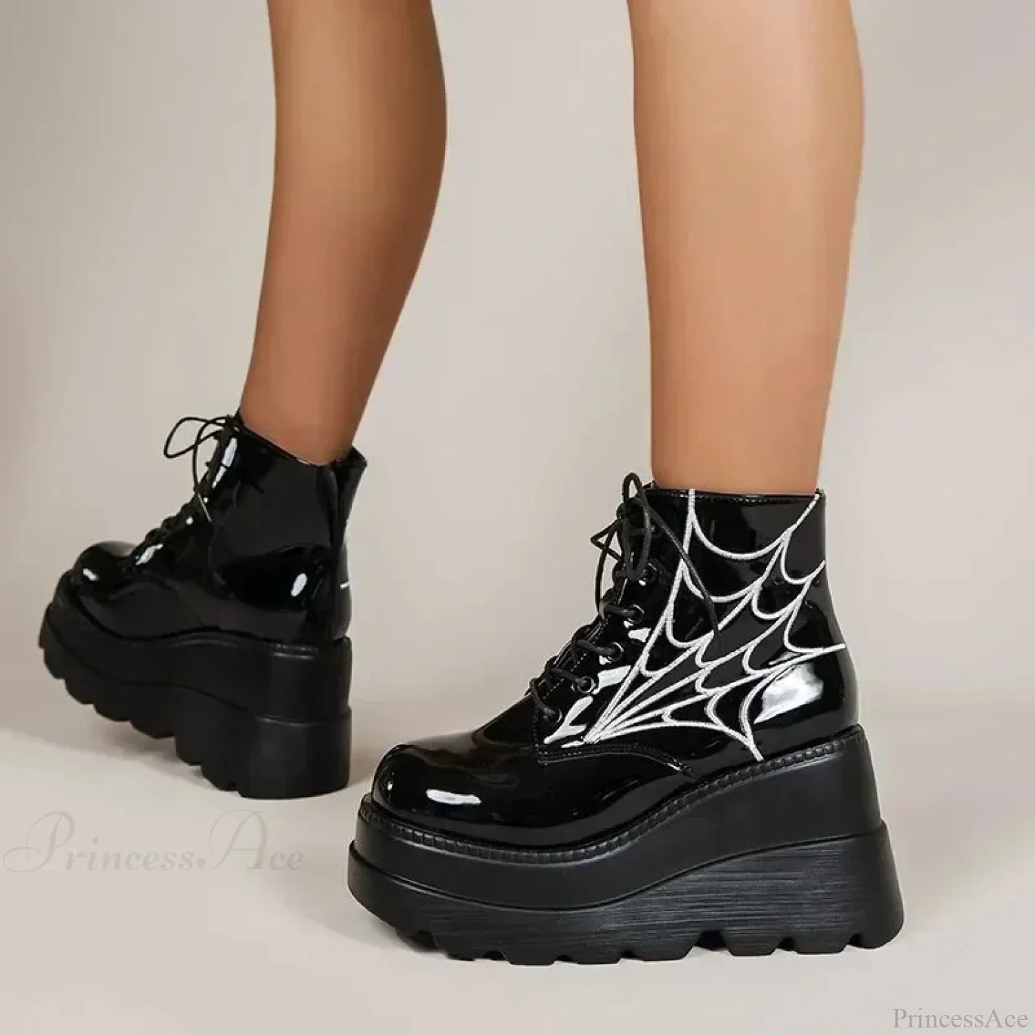 Fall Wedges Motorbike Gothic Patent Boot - Image 3