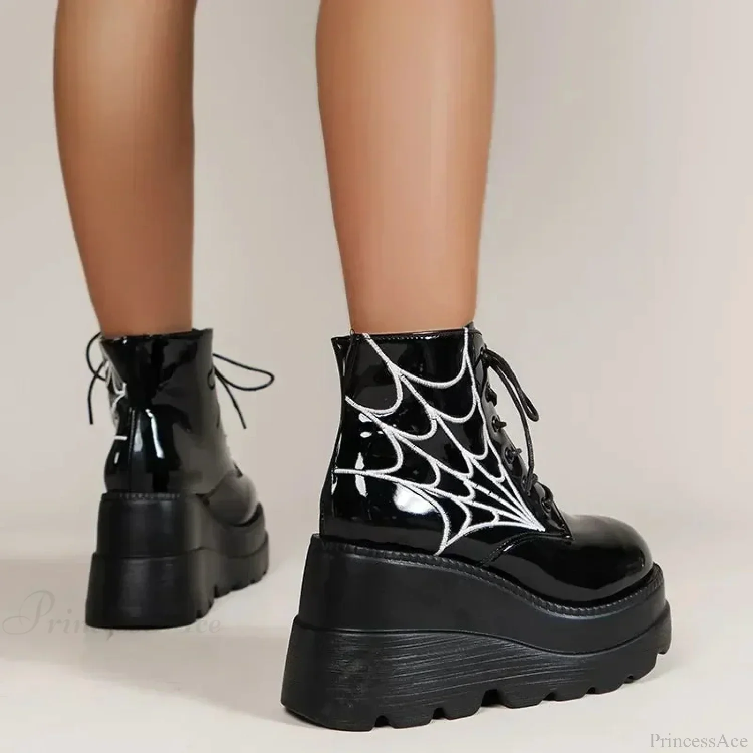 Fall Wedges Motorbike Gothic Patent Boot - Image 4