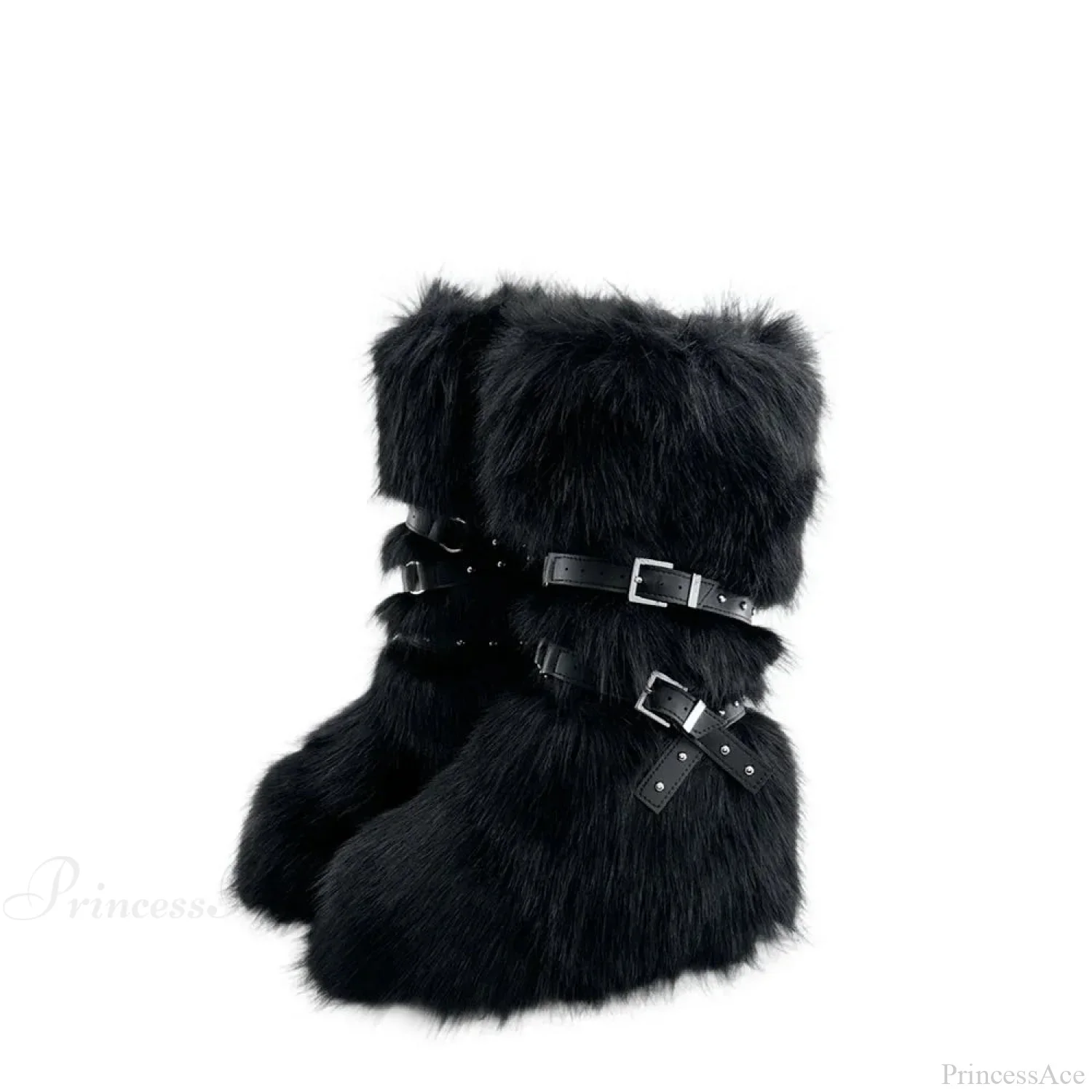 False Hair Wedge Platform Brown Gothic Winter Knee Boot - Image 3