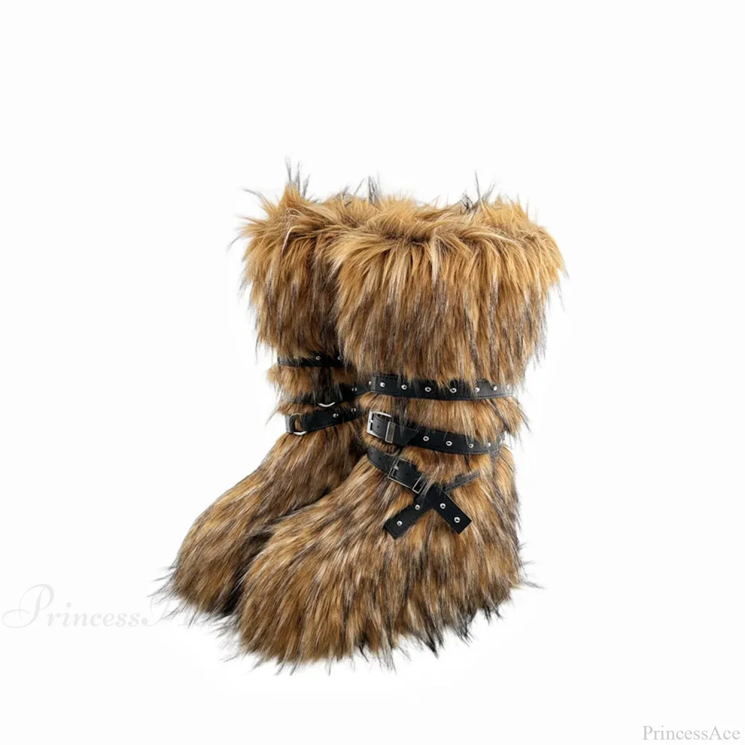 False Hair Wedge Platform Brown Gothic Winter Knee Boot - Image 4
