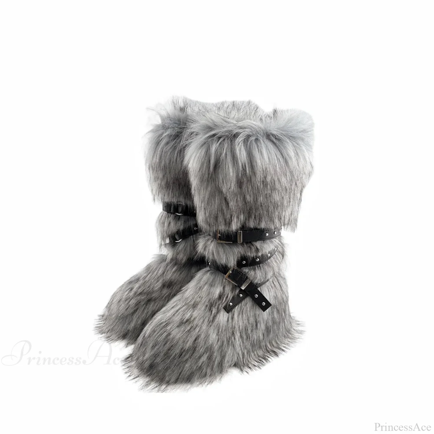 False Hair Wedge Platform Brown Gothic Winter Knee Boot - Image 5