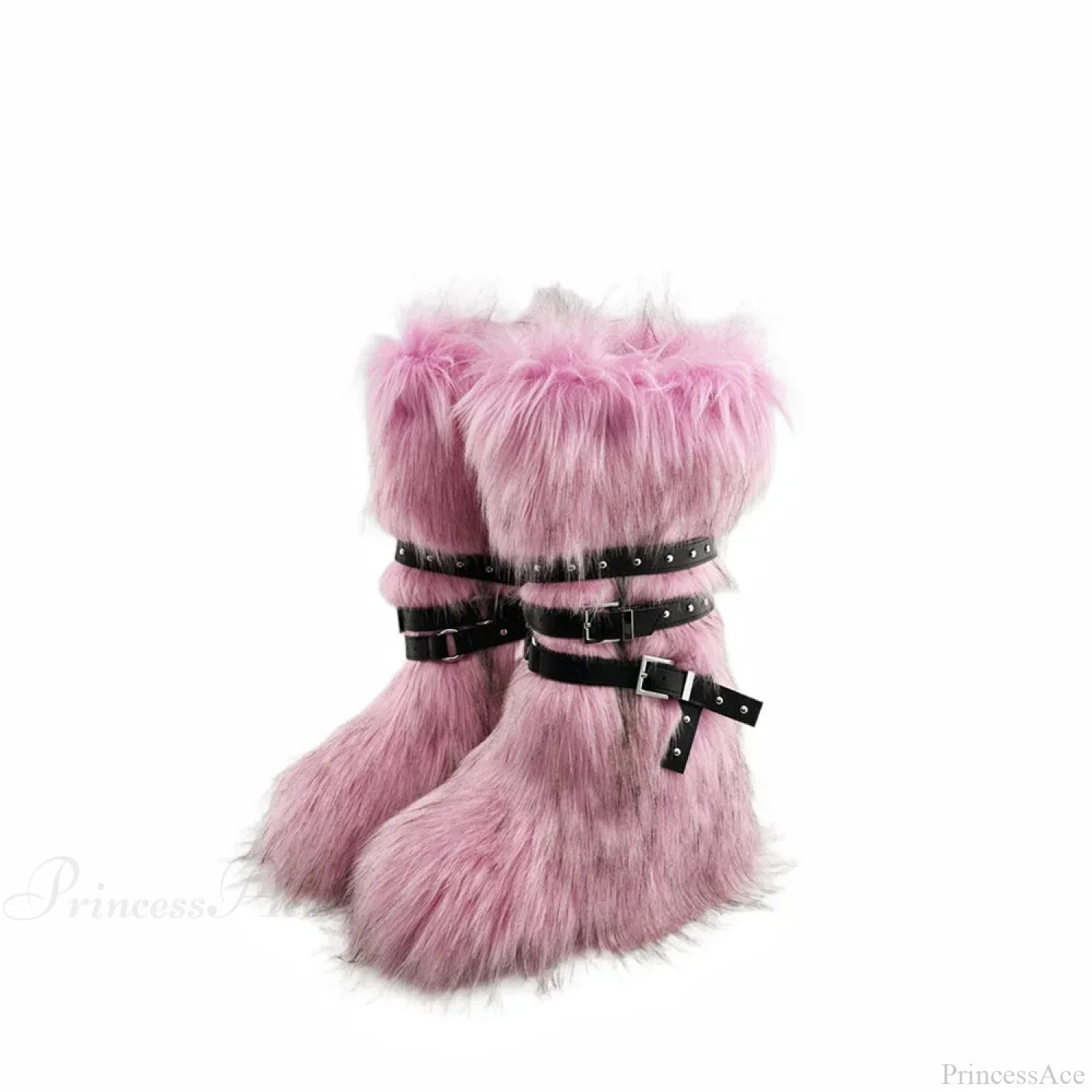False Hair Wedge Platform Brown Gothic Winter Knee Boot - Image 9