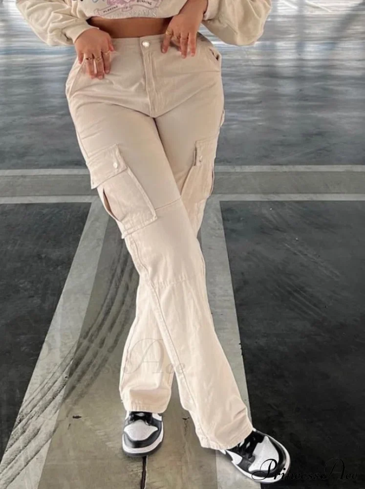 Fashion Baggy Cargo Big Pockets Pants Vintage Slim Y2k Women Waist Denim ArmyGreen High Khaki Streetwear Trousers - Image 3