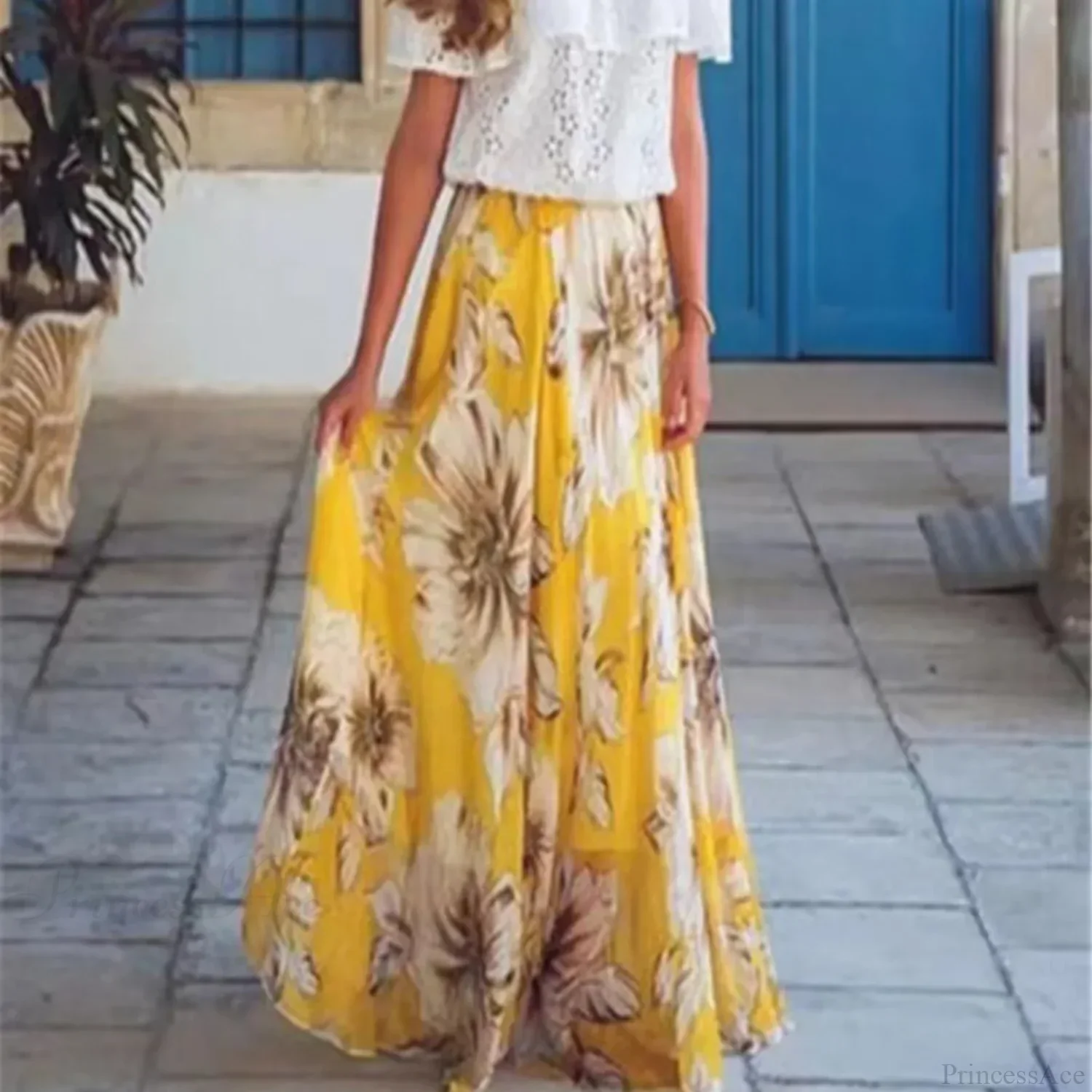 Fashion Boho Chiffon Floral Long High Waist Pleated Skirt - Image 2