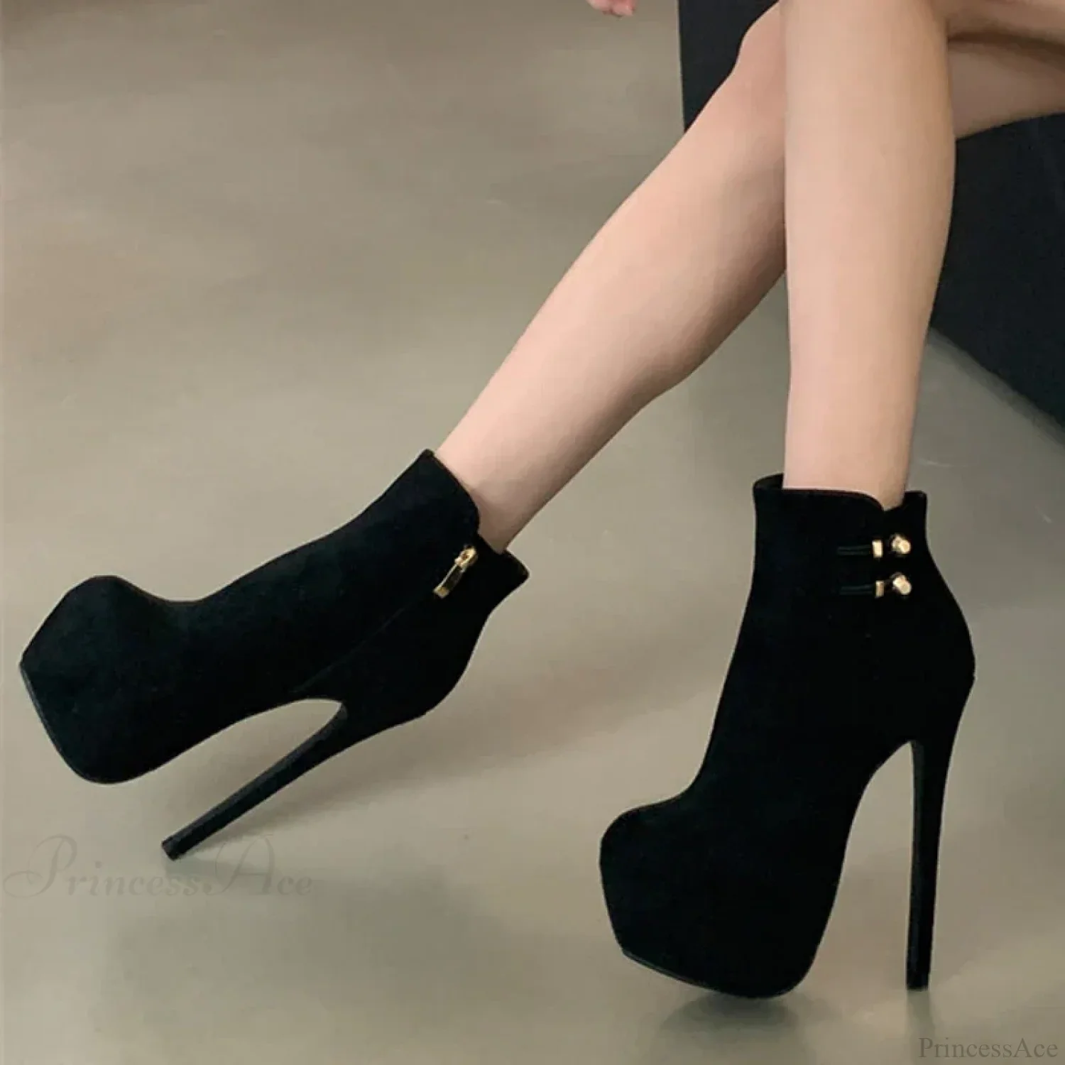 Fashion Chic ElasticityBuckle Strap Sexy Zip Round Toe Platform Pole Dance Extreme High Heel