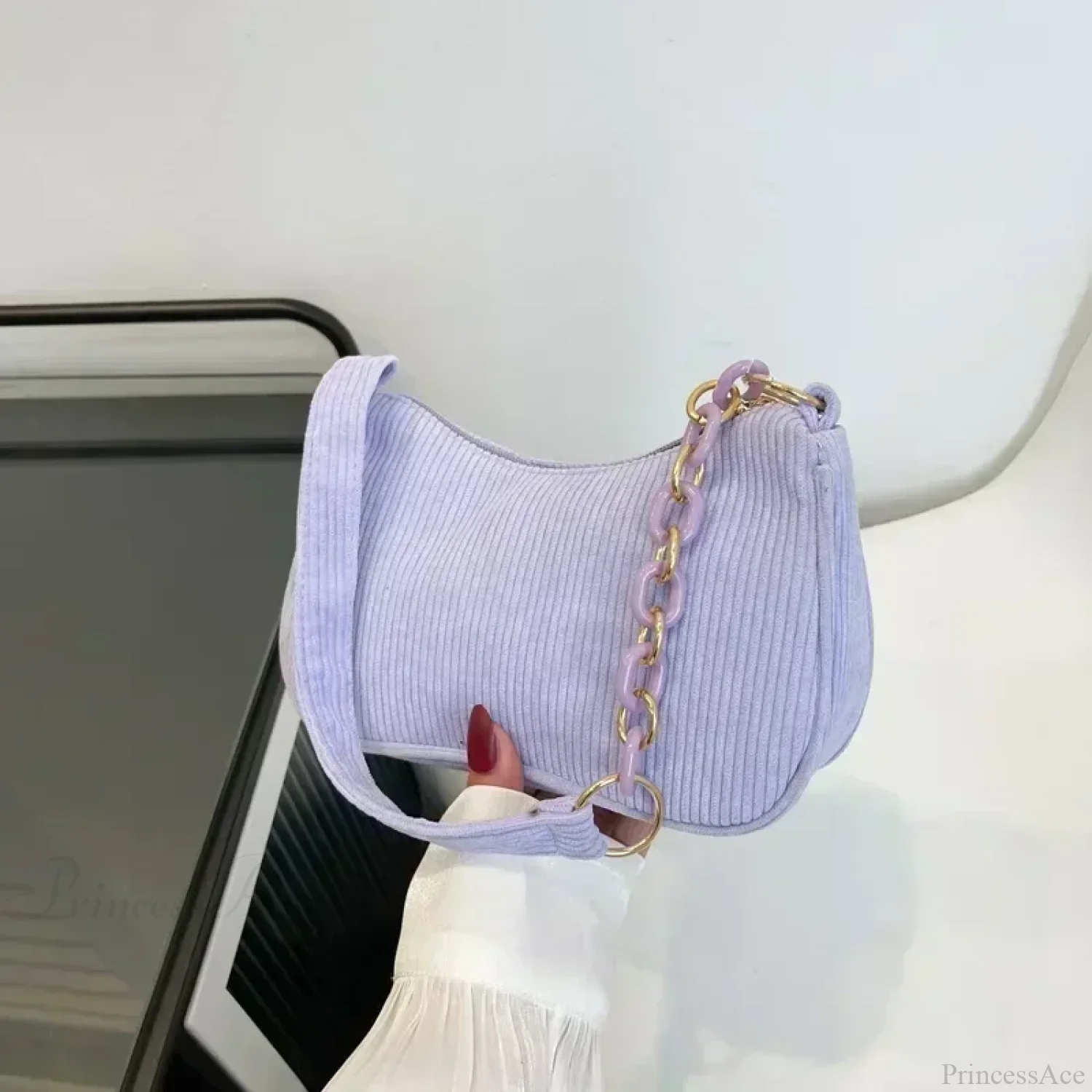 Fashion Corduroy Zipper Underarm Shoulder Bag - Image 8