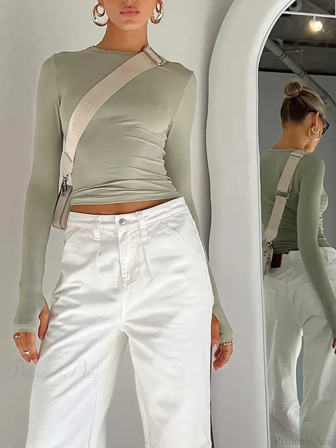 Fashion Crew Neck Slim Fit Long Sleeve Knit Top with Thumb Holes - Image 3