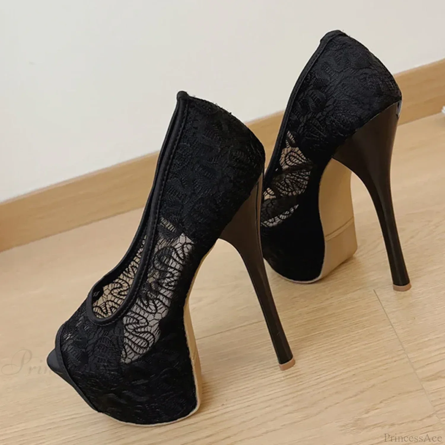 Fashion Design Embroidery Mesh Platform Pumps Slingback Shallow Peep-Toe Pink High-Heels Wedding High Heel - Image 3
