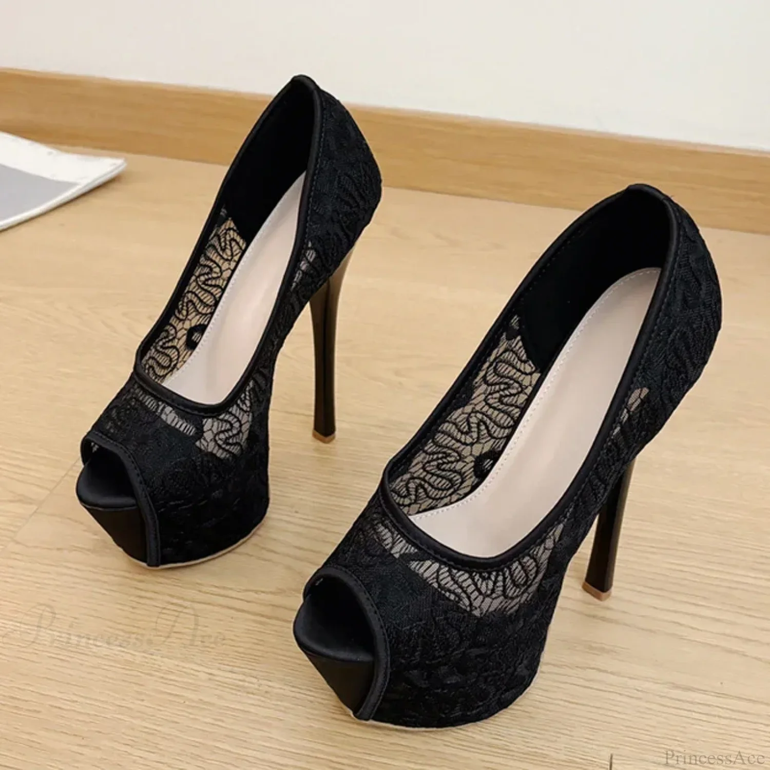 Fashion Design Embroidery Mesh Platform Pumps Slingback Shallow Peep-Toe Pink High-Heels Wedding High Heel - Image 4