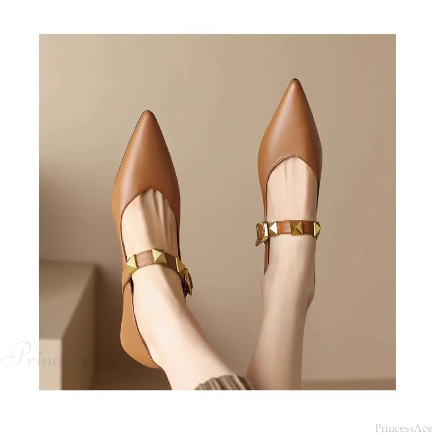 Fashion Fall Pointed Shallow Mouth Rivets Professional Temperament Low Heel Pump - Image 5