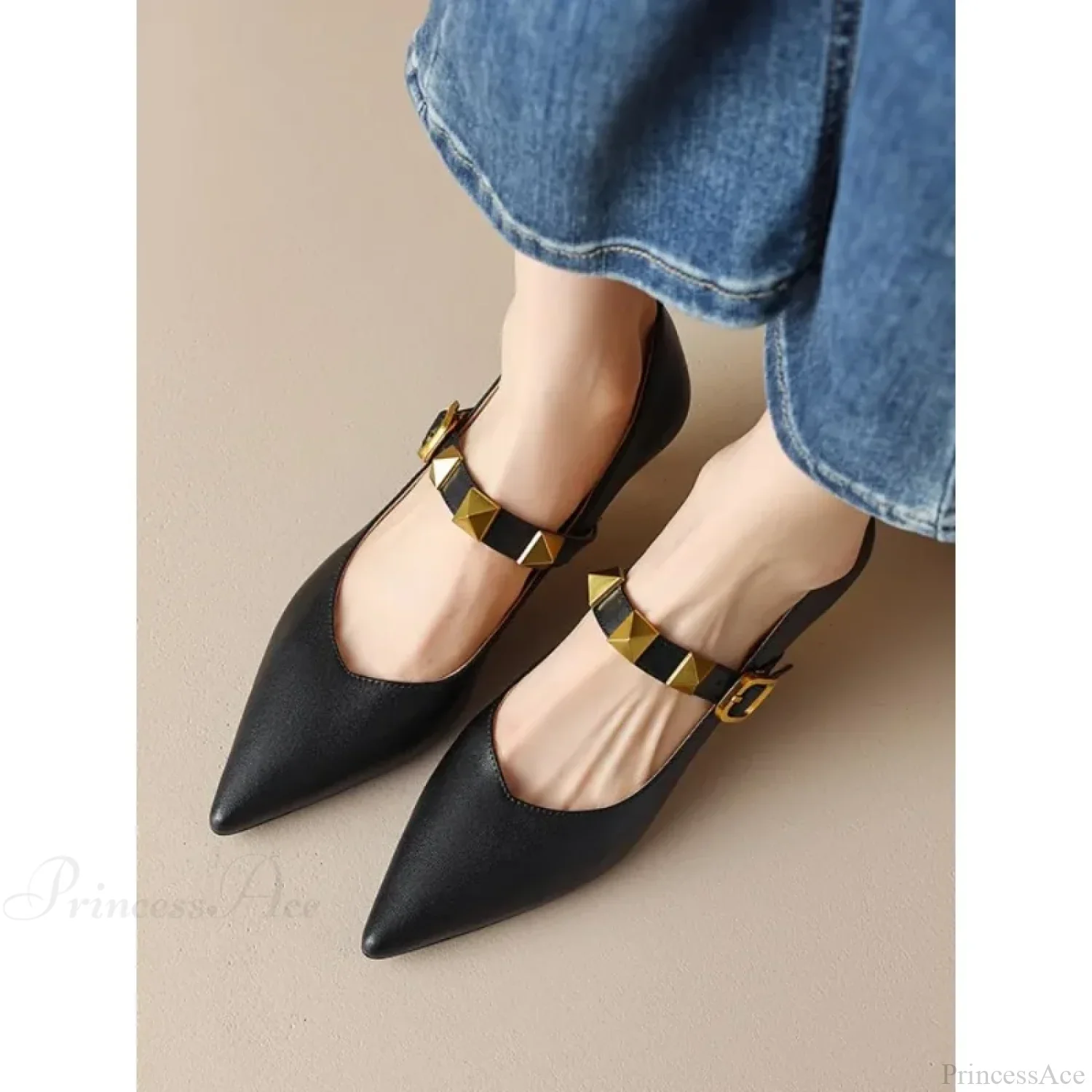 Fashion Fall Pointed Shallow Mouth Rivets Professional Temperament Low Heel Pump - Image 6