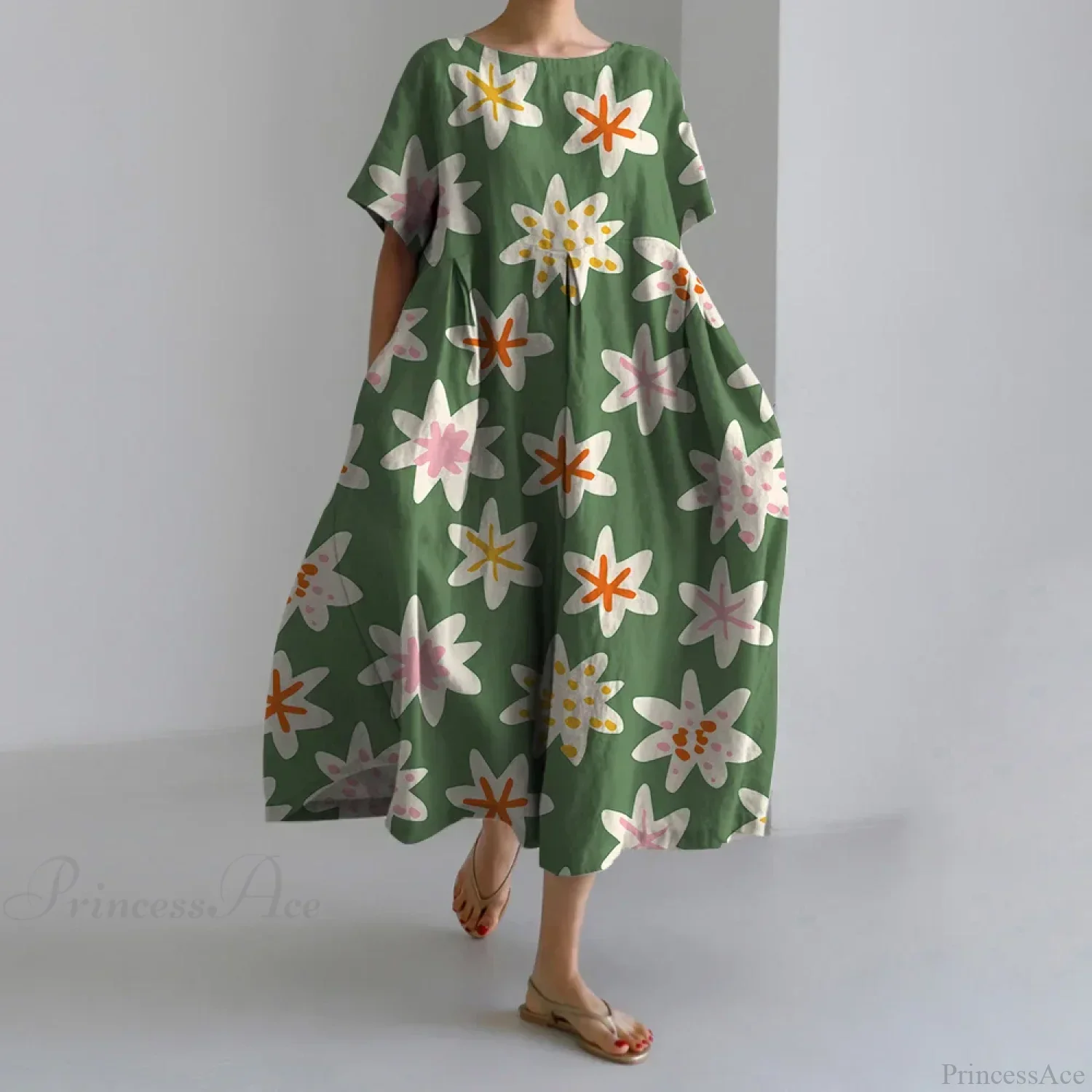 Fashion Floral Printed Short Sleeve Dinner Floral Dress - Image 2