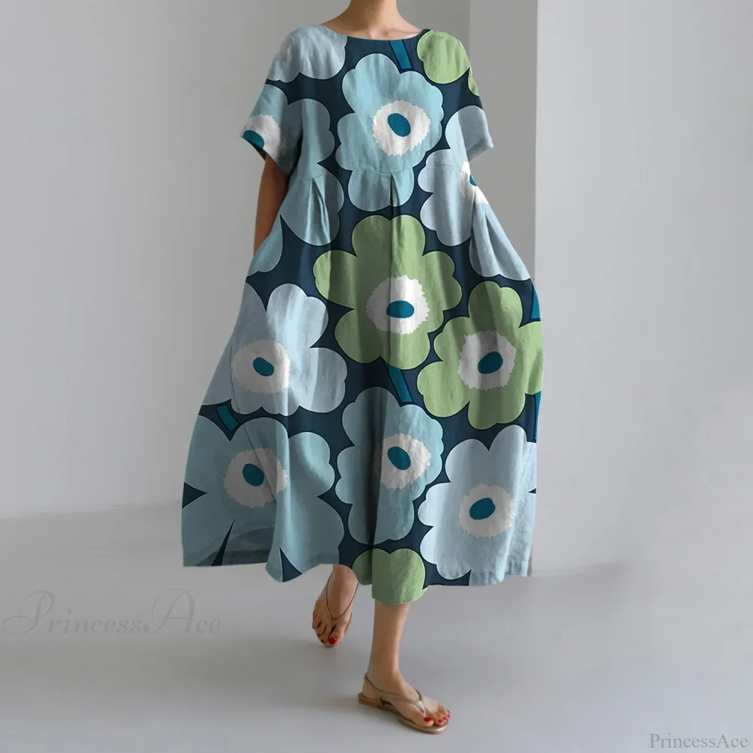Fashion Floral Printed Short Sleeve Dinner Floral Dress - Image 3