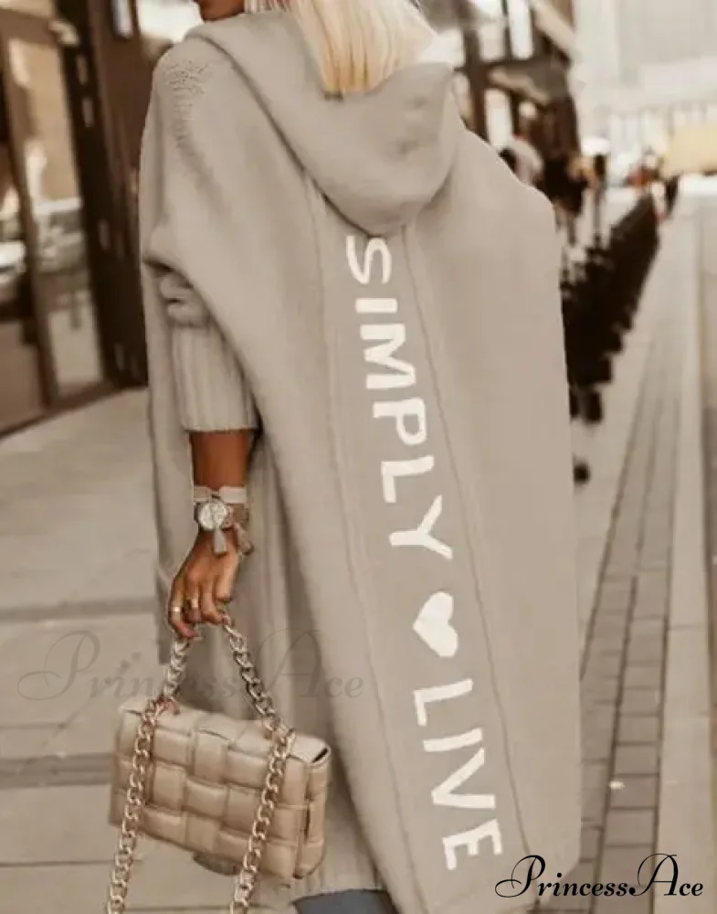 Fashion Geometric Print Long Sleeve Hooded Casual Loose Trench Stylish Coat - Image 4