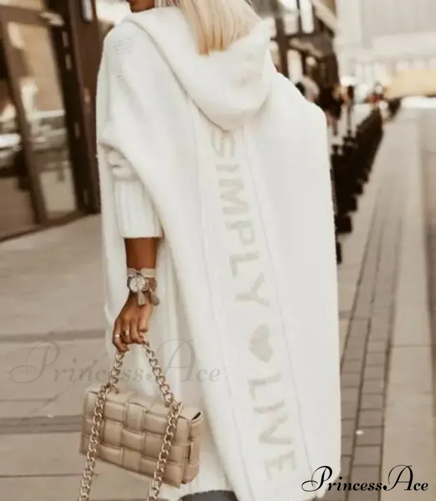 Fashion Geometric Print Long Sleeve Hooded Casual Loose Trench Stylish Coat - Image 8