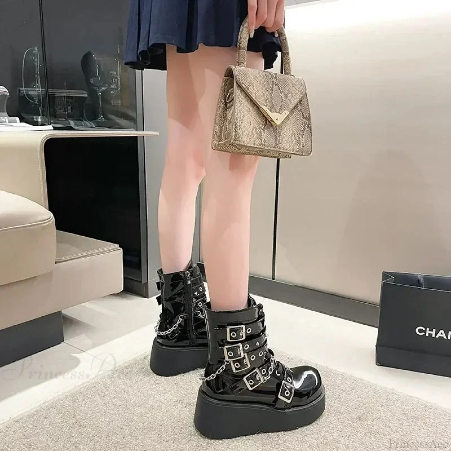 Fashion Large Size Gothic Motorcycle Elevated Boot - Image 2