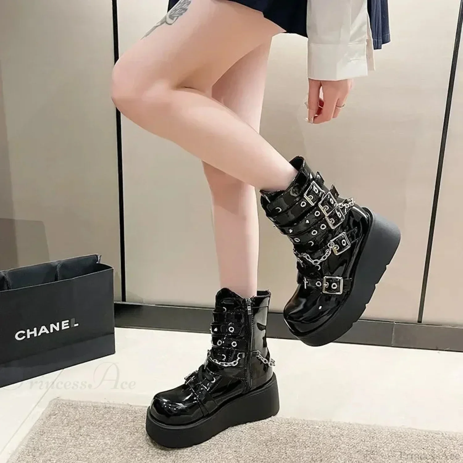 Fashion Large Size Gothic Motorcycle Elevated Boot - Image 3