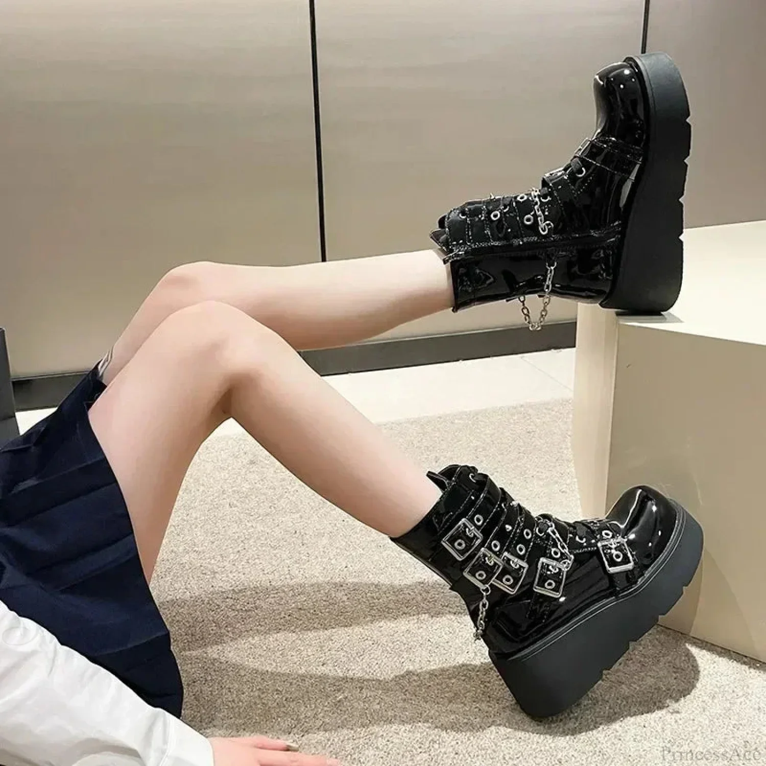 Fashion Large Size Gothic Motorcycle Elevated Boot - Image 4