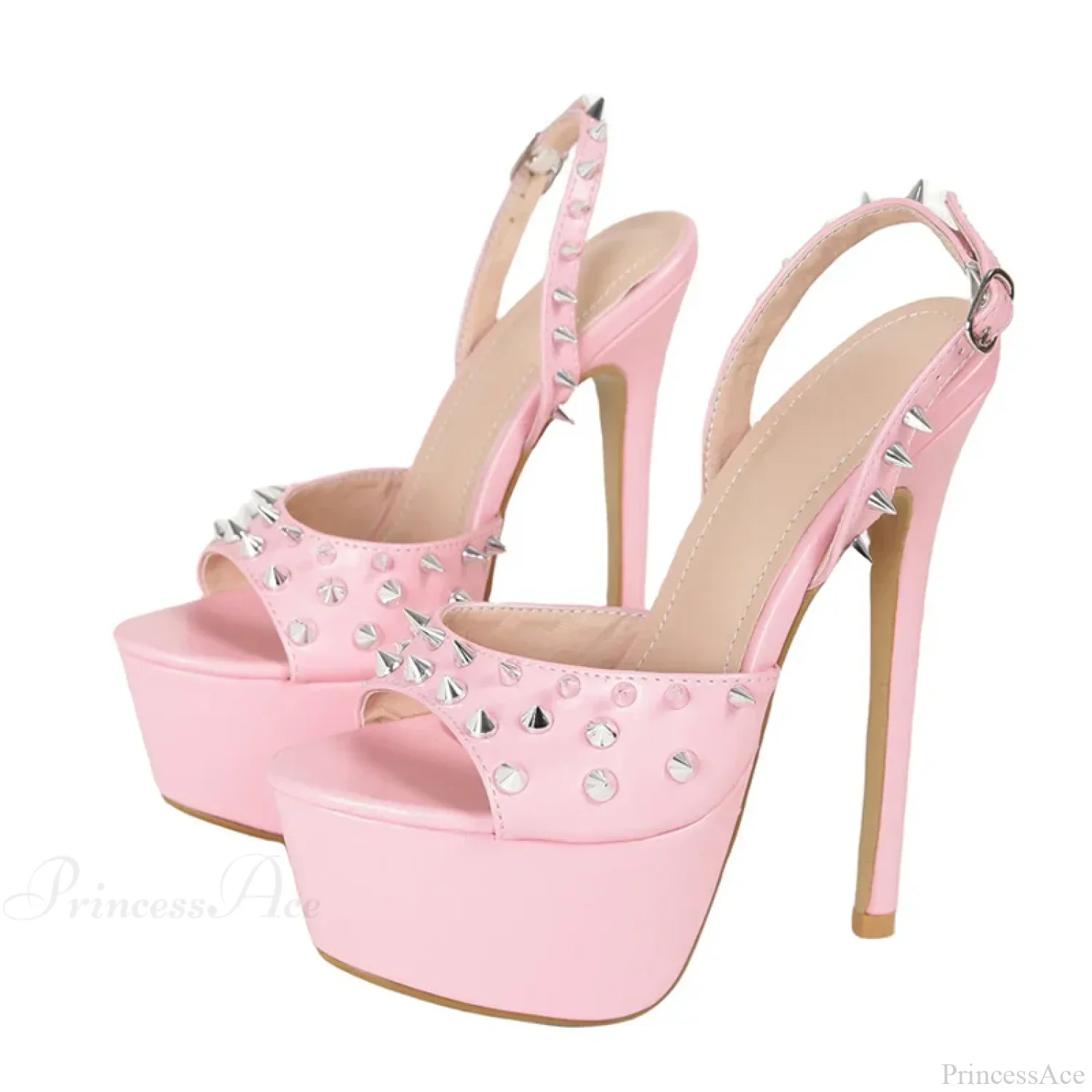 Fashion Metal-Rivet Back-Buckle Platform Sandals Sexy Peep-Toe Stripper Wedding Banquet High Heel - Image 3