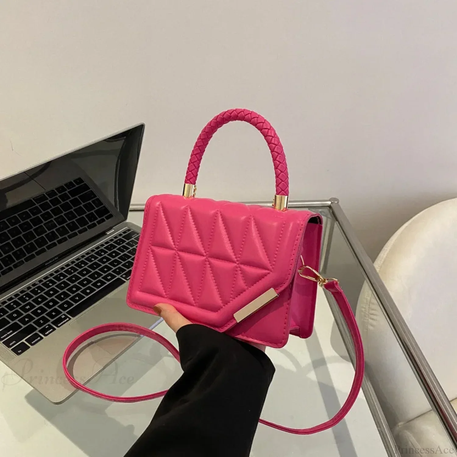 Fashion Plaid PU Leather Small Square Crossbody Handbag - Image 4