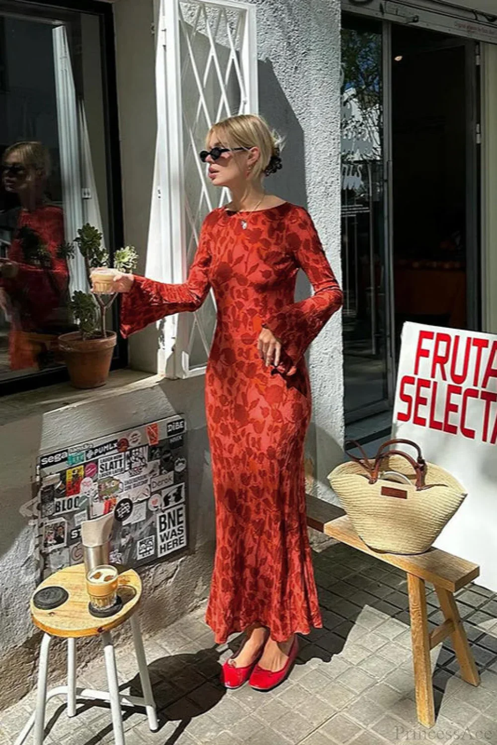 Fashion Print Fitted Crew Neck Maxi Dress - Image 5