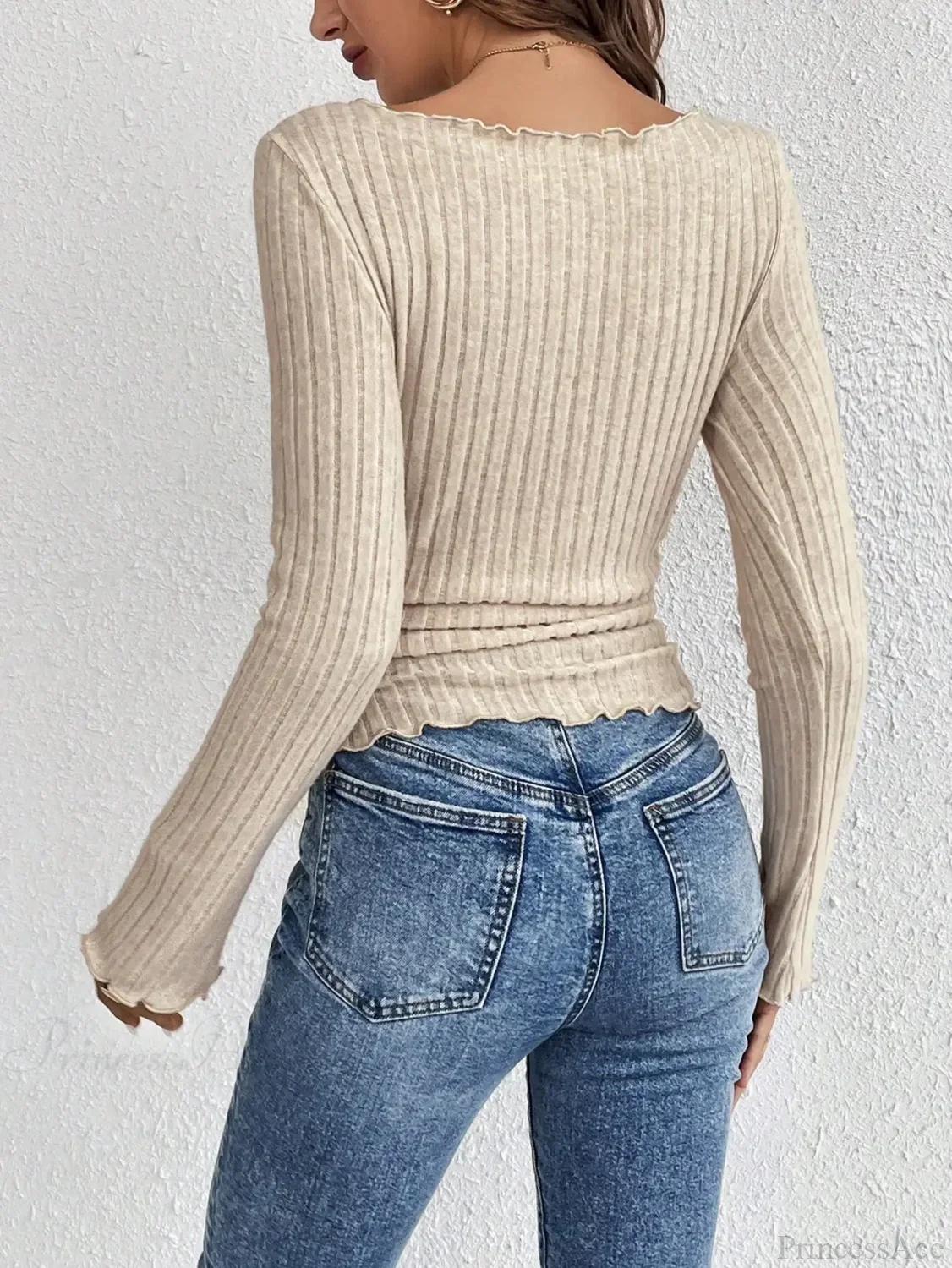 Fashion Round Neck Wooden Ear Edge Long Sleeve Knit Top - Image 2