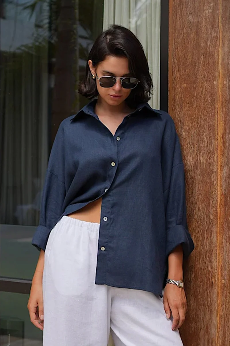 Fashion Solid Loose Casual Commuter Blouse - Image 18