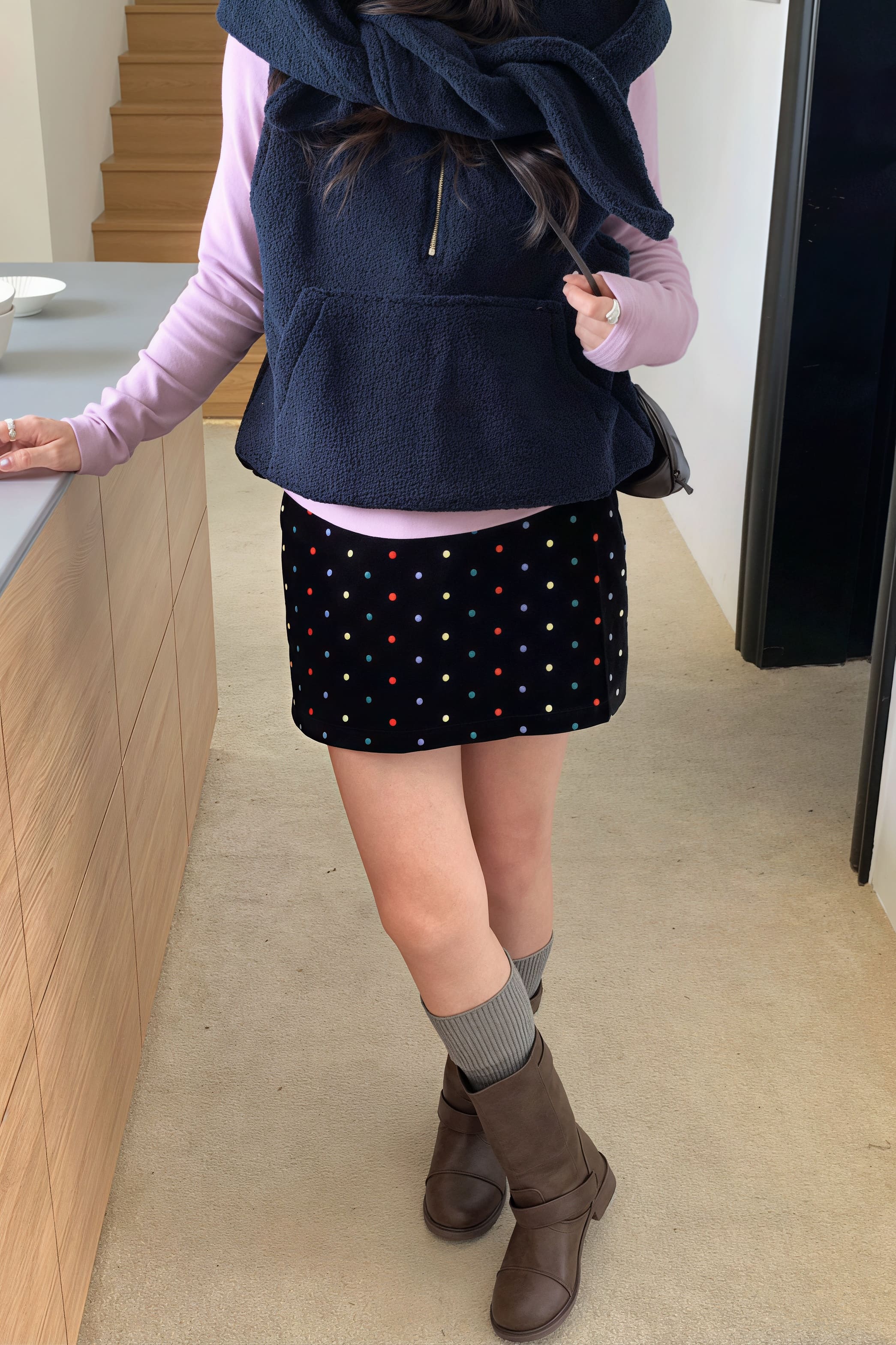 Fashionable Embroidered Polka Dot Velvet Skirt - Image 2