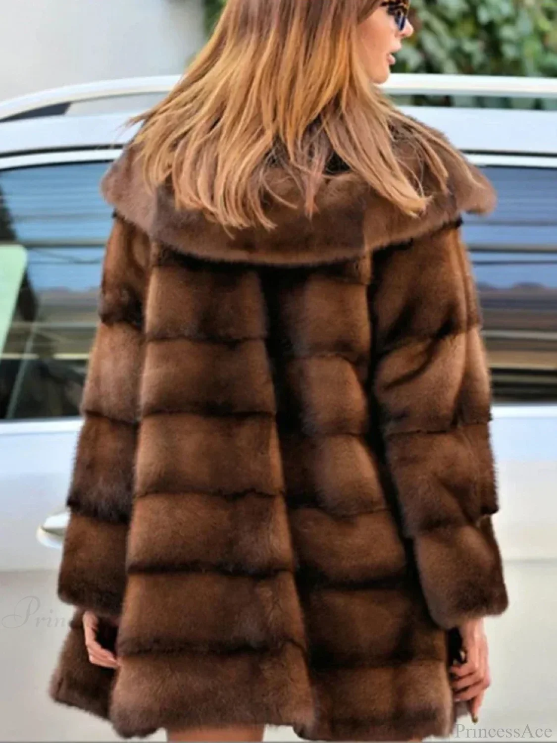 Faux Fur Hooded Button Loose Overcoat - Image 2