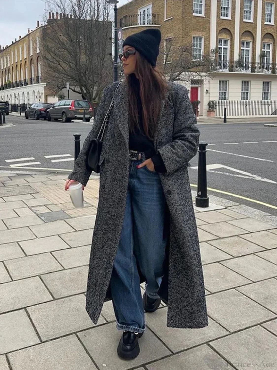 Faux Fur Lace-Up Patchwork Overcoat - Image 3