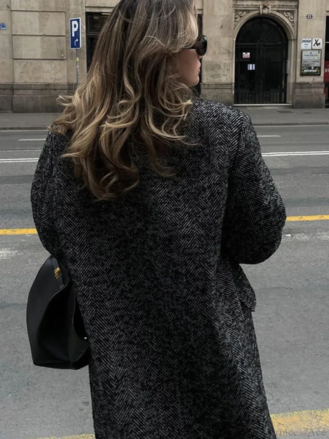 Faux Fur Lace-Up Patchwork Overcoat - Image 4