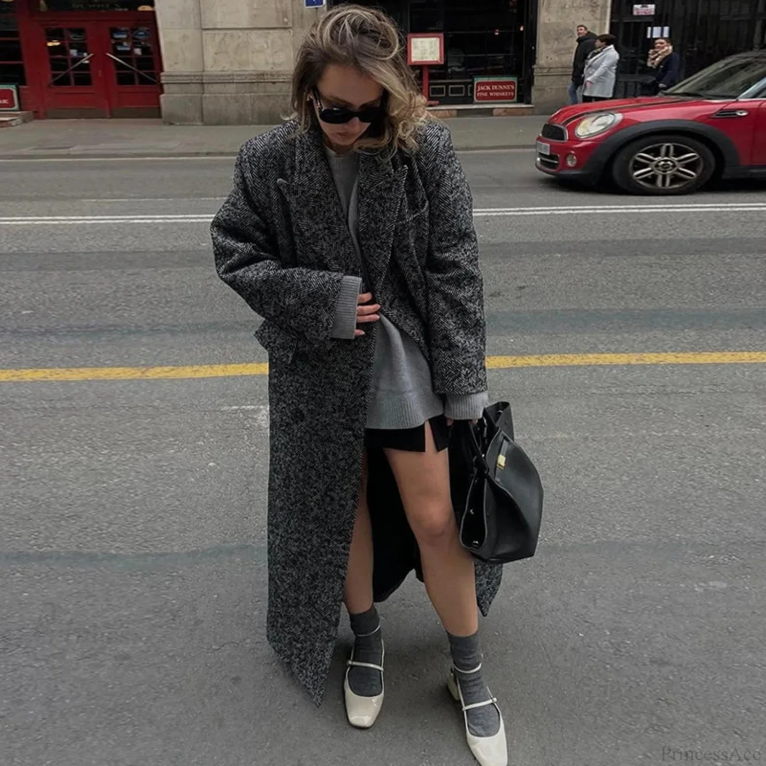 Faux Fur Lace-Up Patchwork Overcoat - Image 7