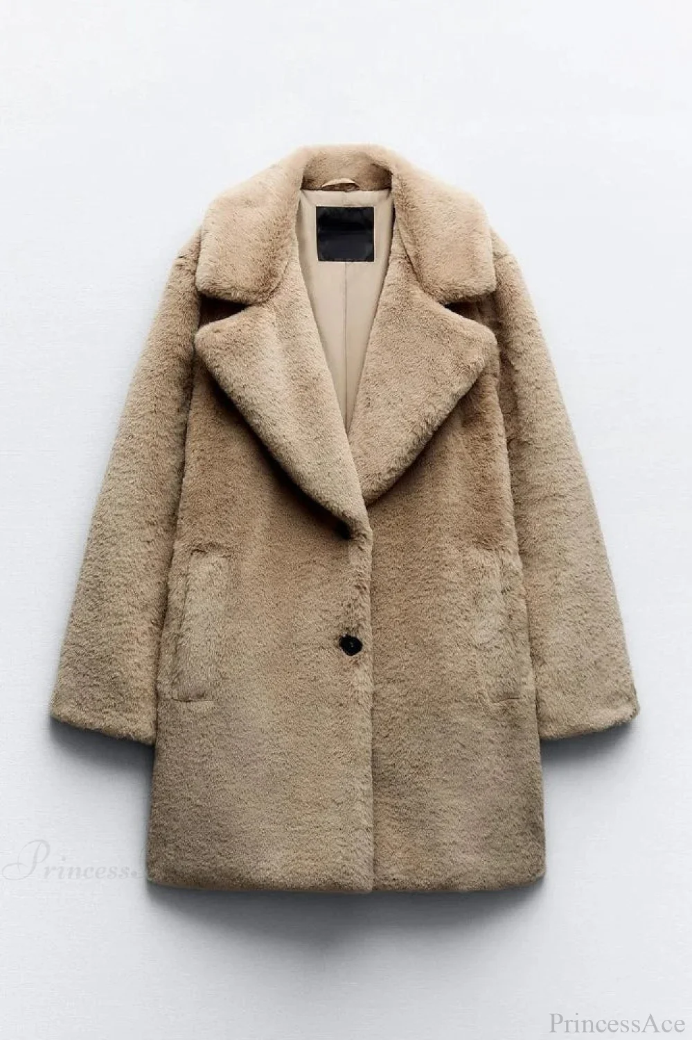 Faux Fur Lapel Long Sleeve Warm Overcoat - Image 3