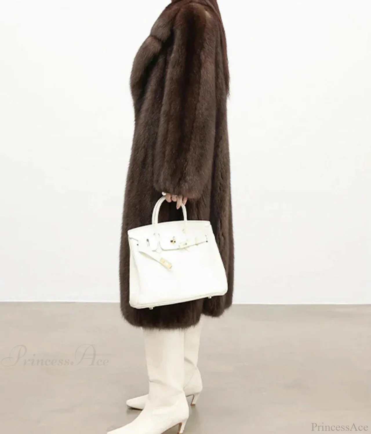 Faux Fur Lapel Pit Fabric Drape Overcoat - Image 2
