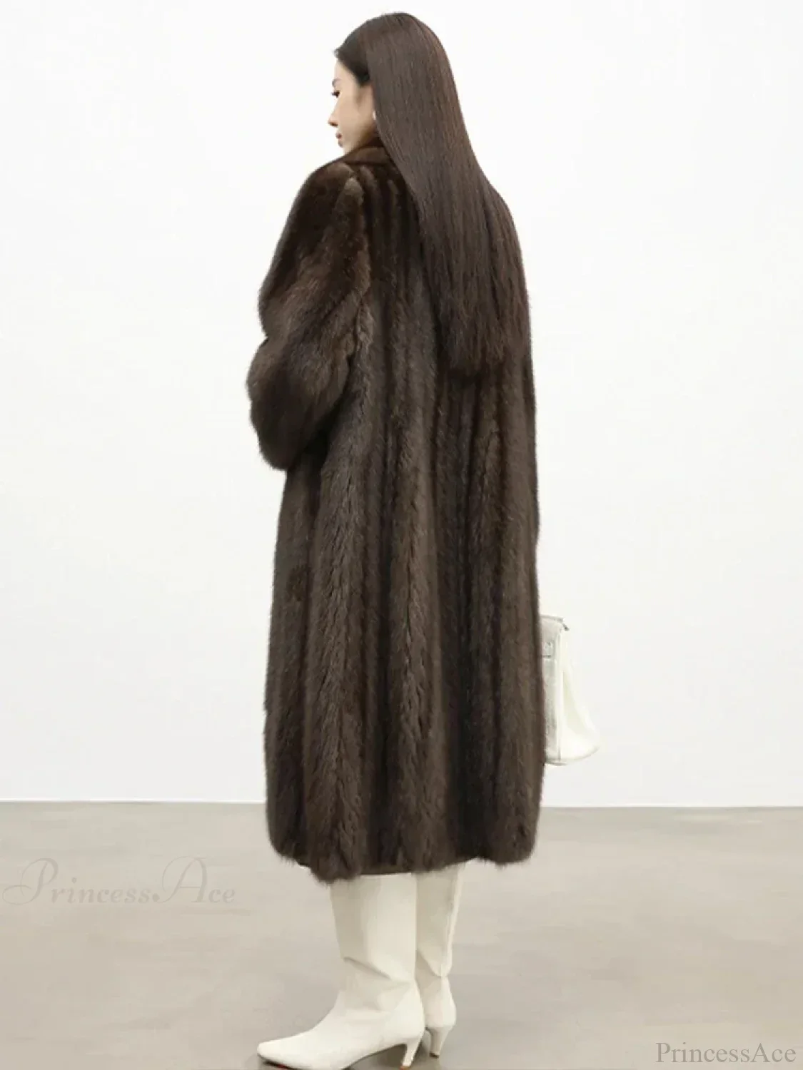 Faux Fur Lapel Pit Fabric Drape Overcoat - Image 3