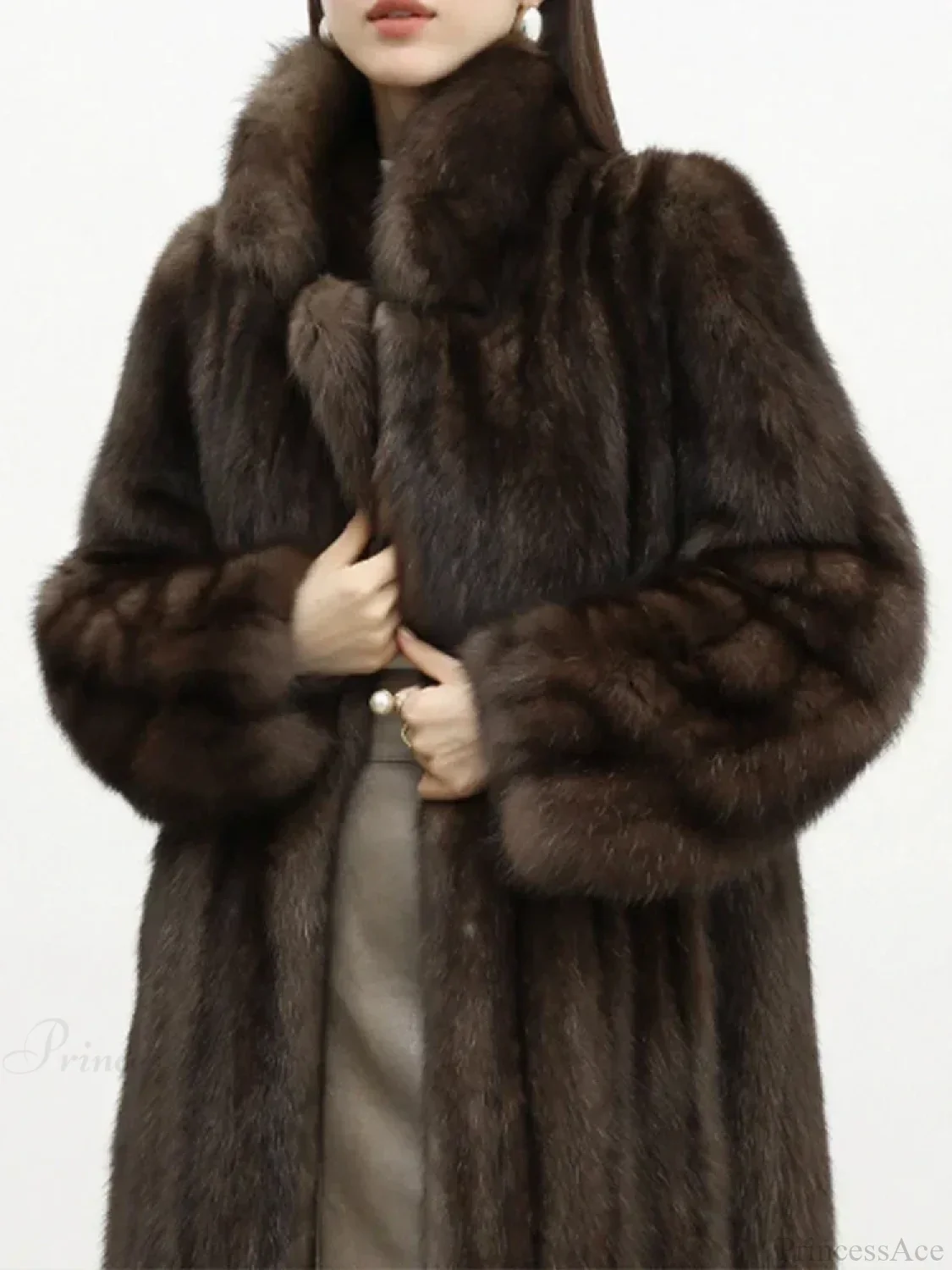 Faux Fur Lapel Pit Fabric Drape Overcoat - Image 4