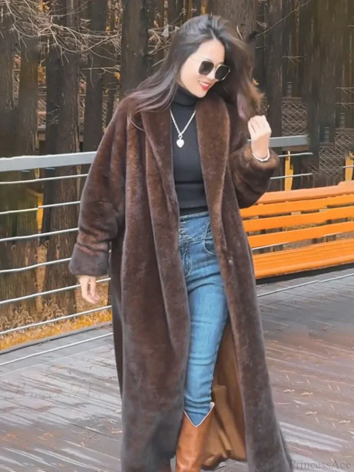 Faux Fur Lapel Plush Imitation Mink Overcoat - Image 4
