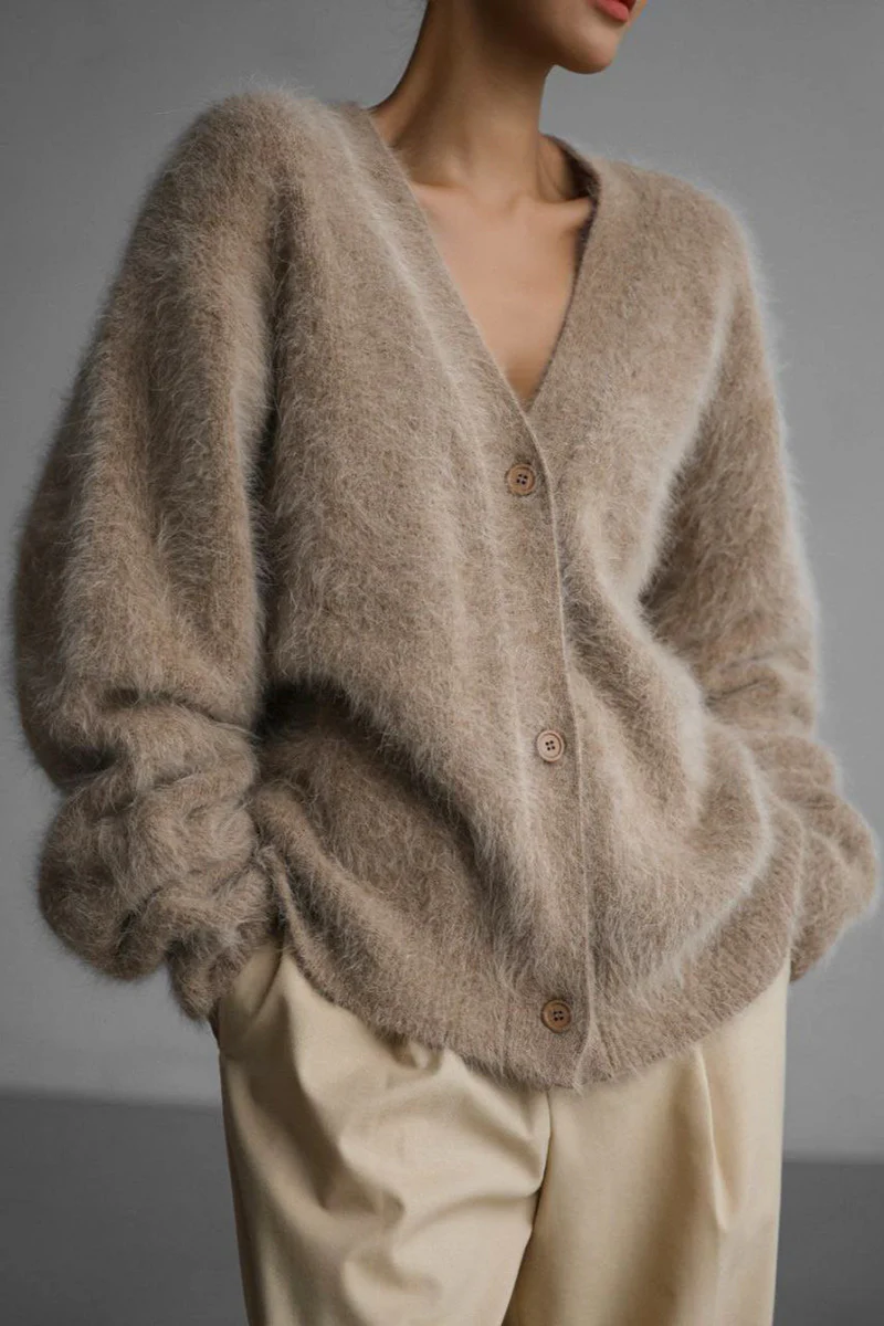 Faux Fur Loose Fit Long Sleeve Knit Cardigan - Image 2