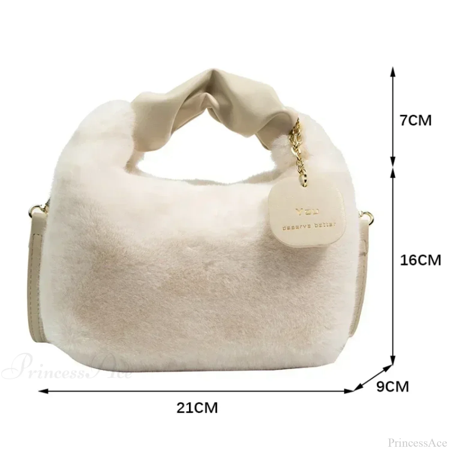 Faux Fur Plush Ruched Handle Crossbody Handbag - Image 6