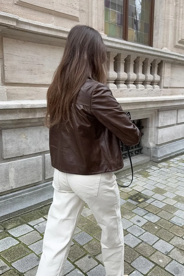 Faux Leather Fleece Collar Jacket - Image 4