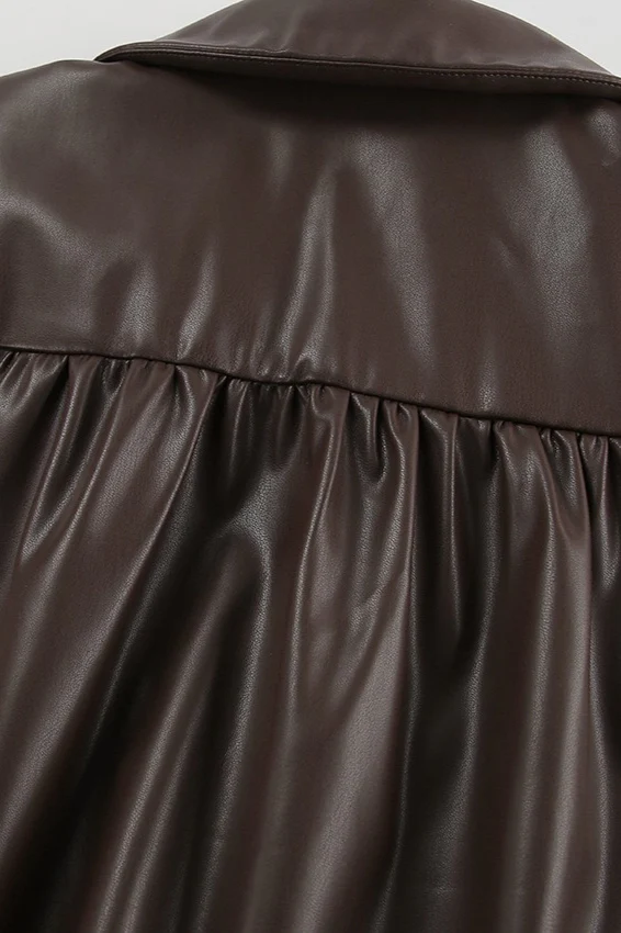 Faux Leather Fleece Collar Jacket - Image 5