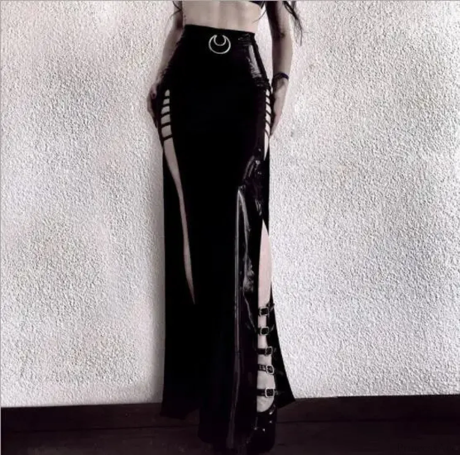 Faux Leather Hollow Out Skirt