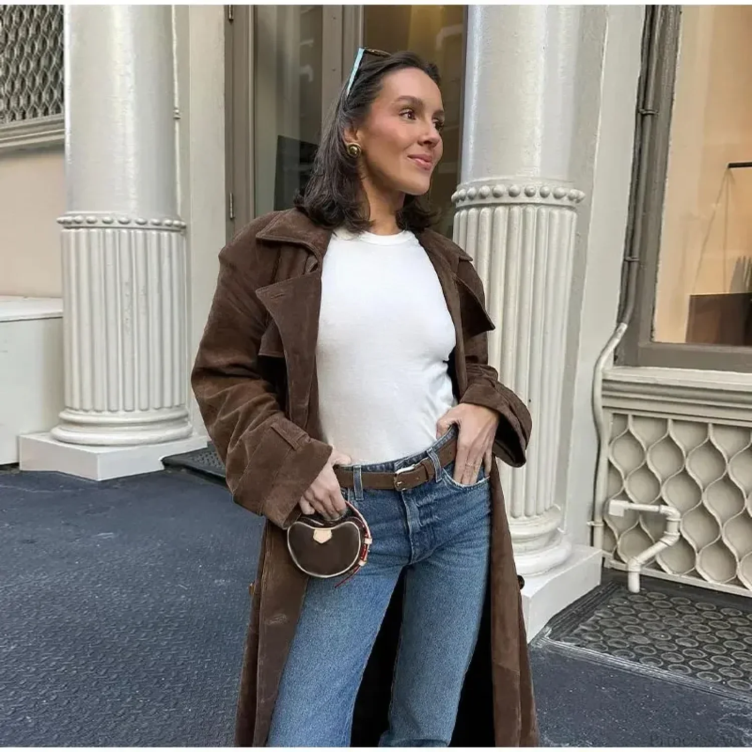 Faux Leather Lapel Double-Breasted Overcoat - Image 3