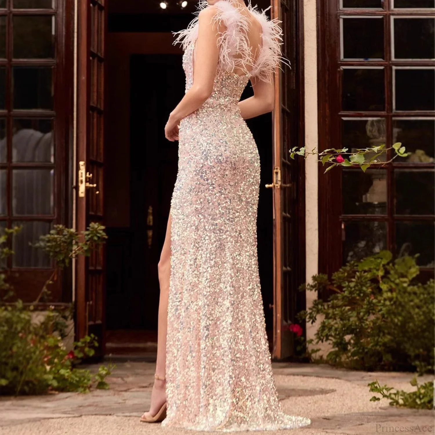 Feather Red High Waist Prom Dress - Image 2