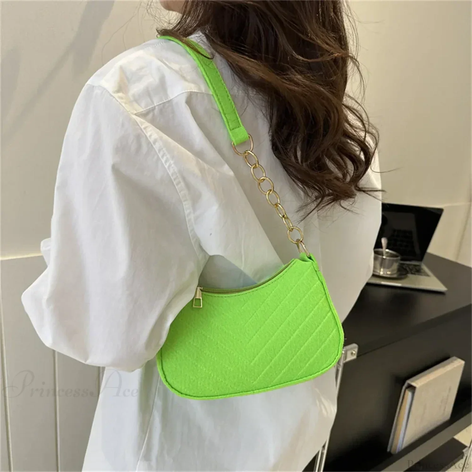 Felt Solid Color Retro Underarm Shoulder Bag - Image 2
