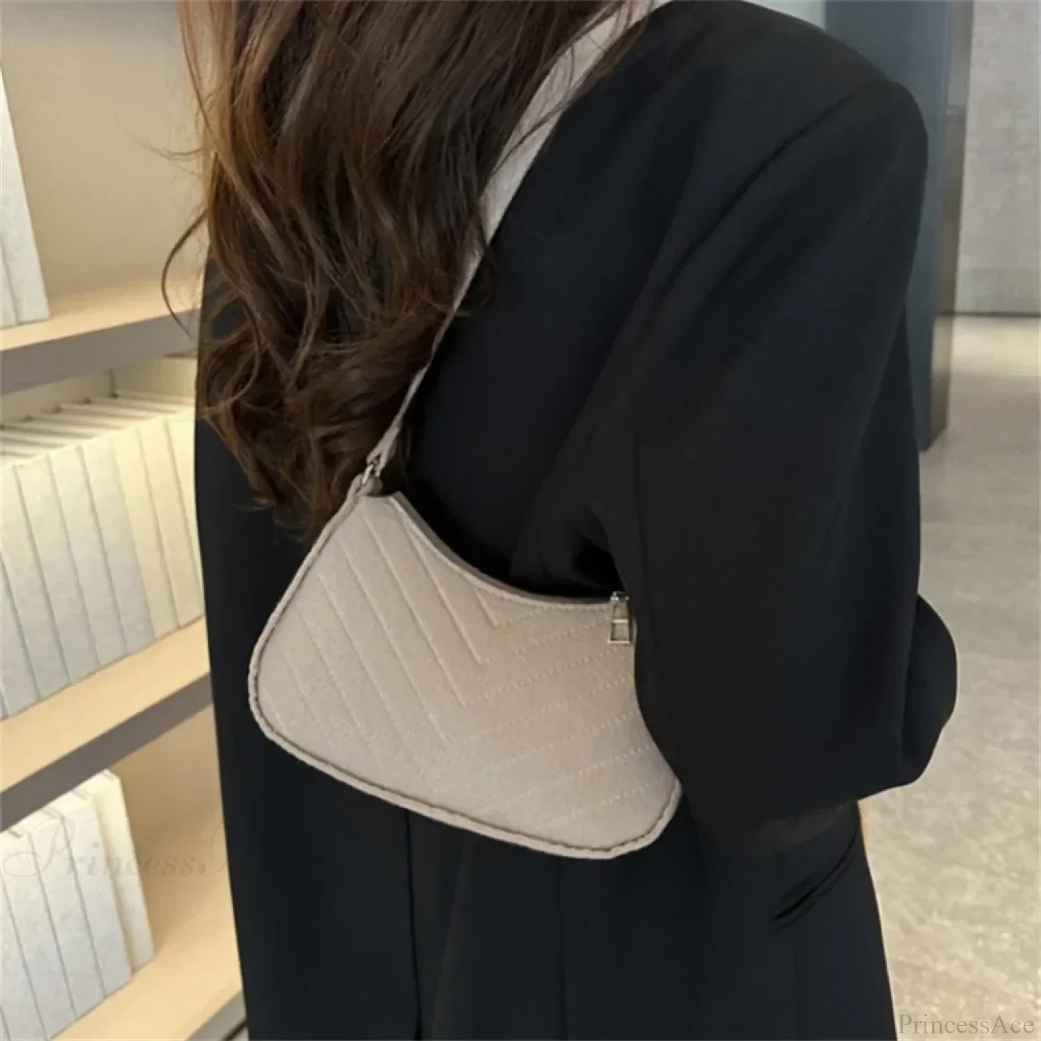Felt Solid Color Retro Underarm Shoulder Bag - Image 3